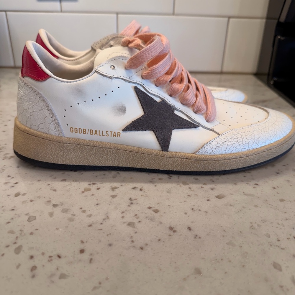 Golden Goose Ball Star White Sneakers with Black Star